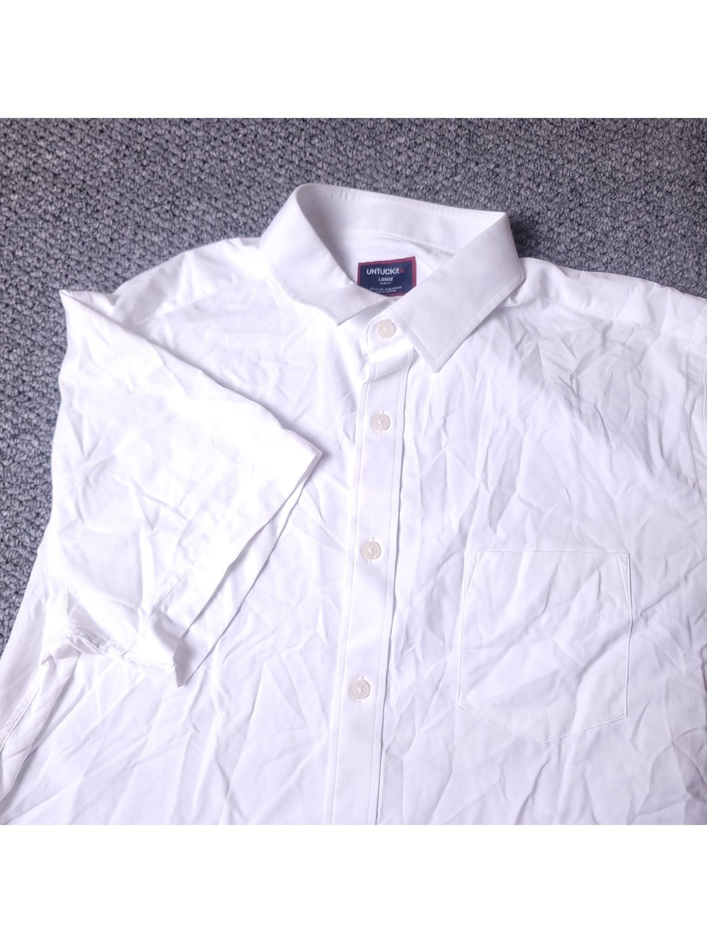 UNTUCKit Shirt Mens L Large Slim White Short Sleeve Button Nylon Elastane